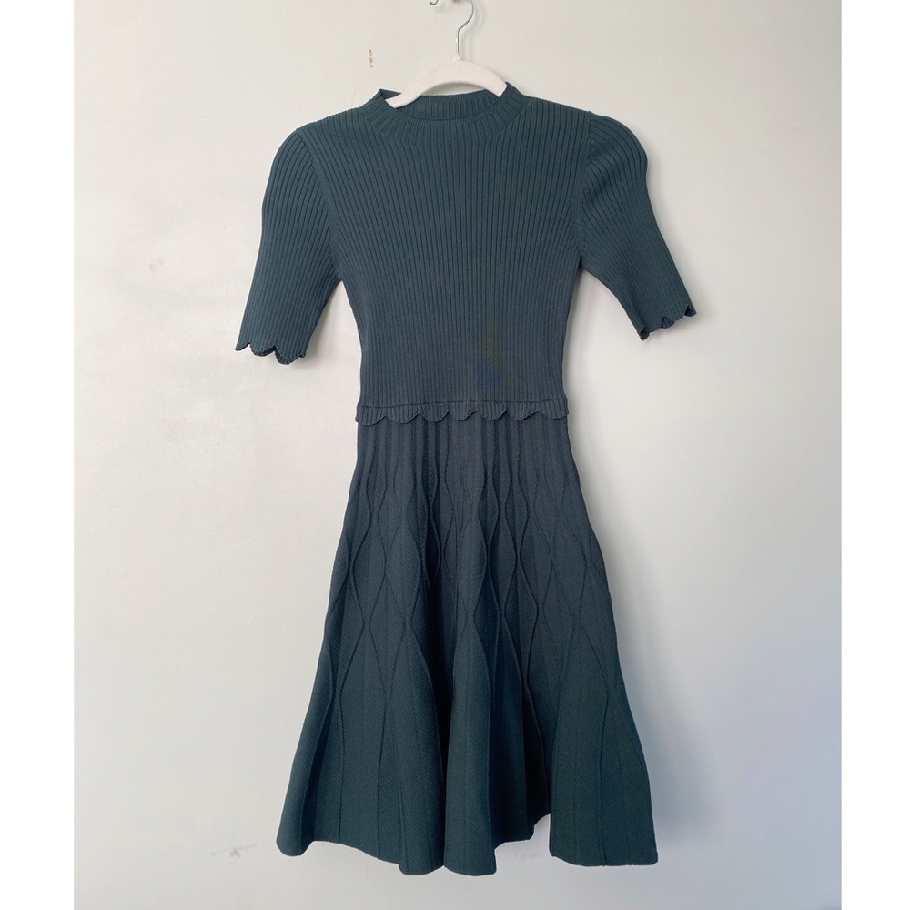 SANDRO Pie Green Knit Fit and Flare Dress SM-MED - Picture 2 of 7